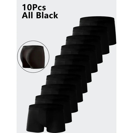 Men's Boxer Shorts 10PCS Breathable Stretch Black Underwear