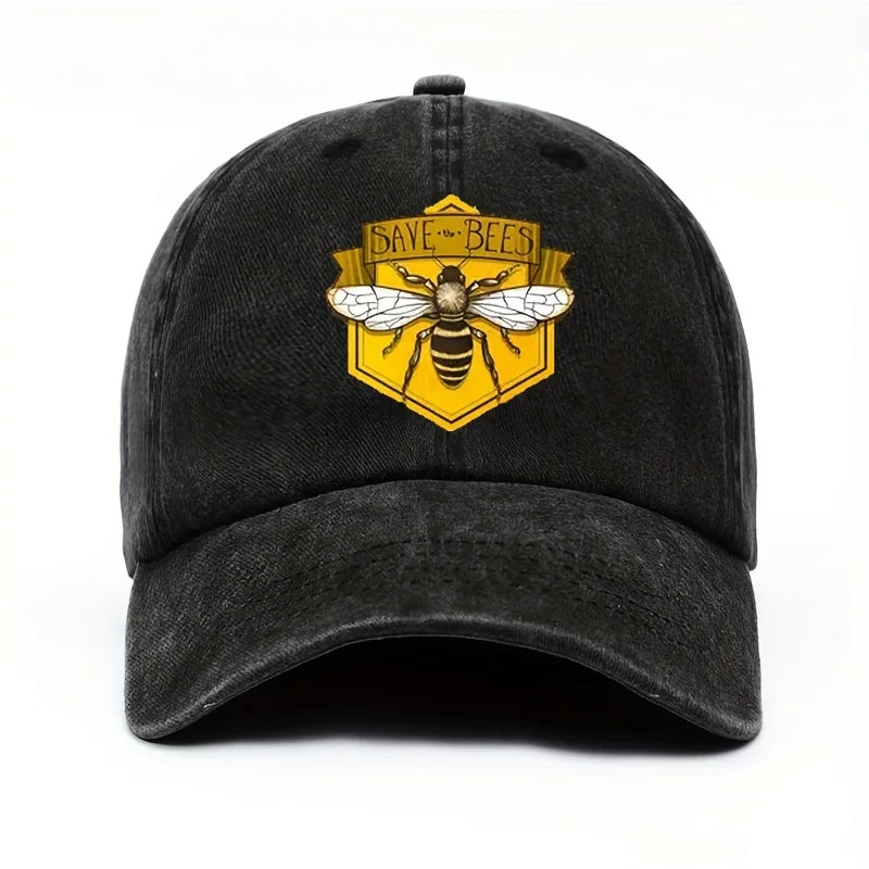 Bee Print Baseball Cap Adjustable Unisex Sun Hat for Outdoor Wear