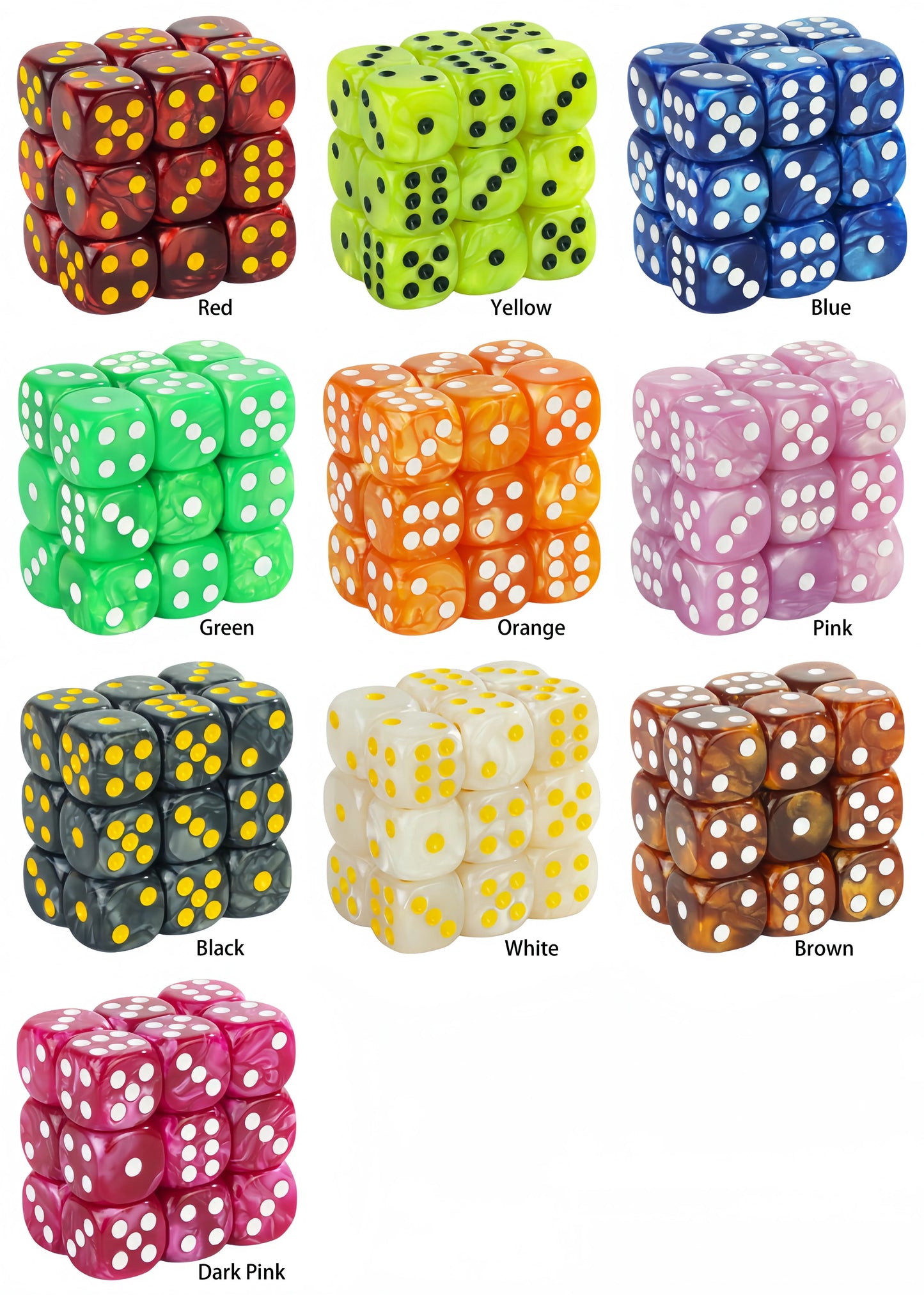 Acrylic Dice Set 10 Piece 16mm Marble D6 Game Dice