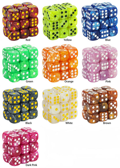 Acrylic Dice Set 10 Piece 16mm Marble D6 Game Dice