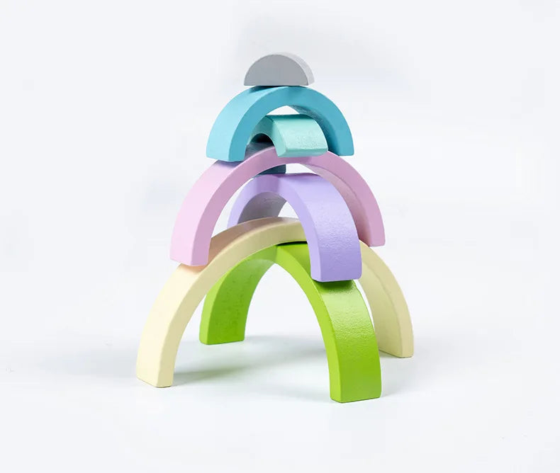 Wooden Rainbow Stacking Blocks Montessori Arch Bridge Toy