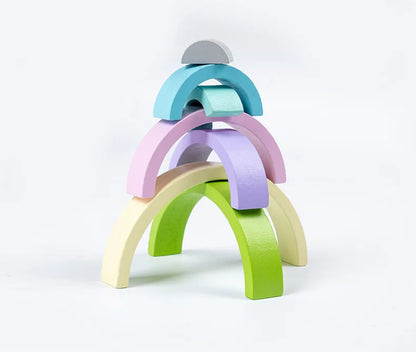Wooden Rainbow Stacking Blocks Montessori Arch Bridge Toy