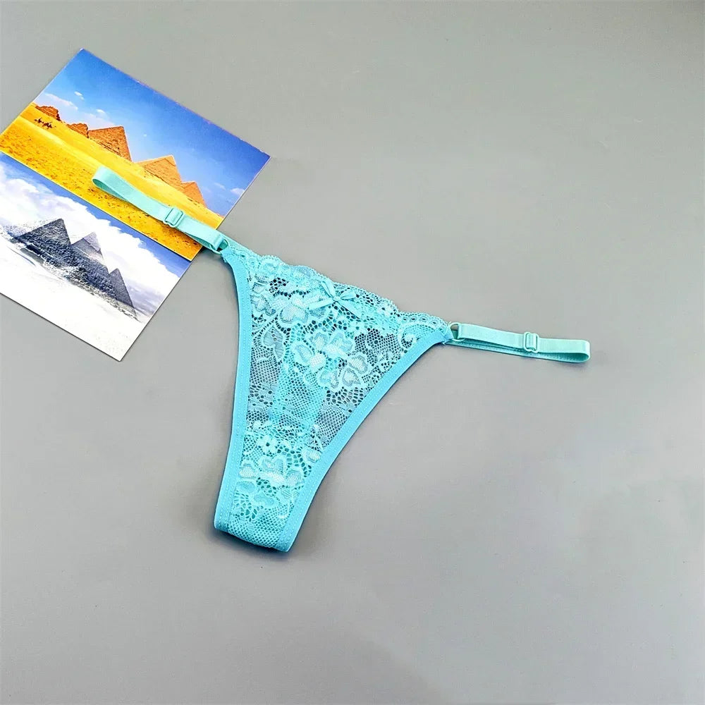 Women's Lace Thong Panties 3PCS Adjustable Low Rise Set