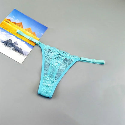Women's Lace Thong Panties 3PCS Adjustable Low Rise Set