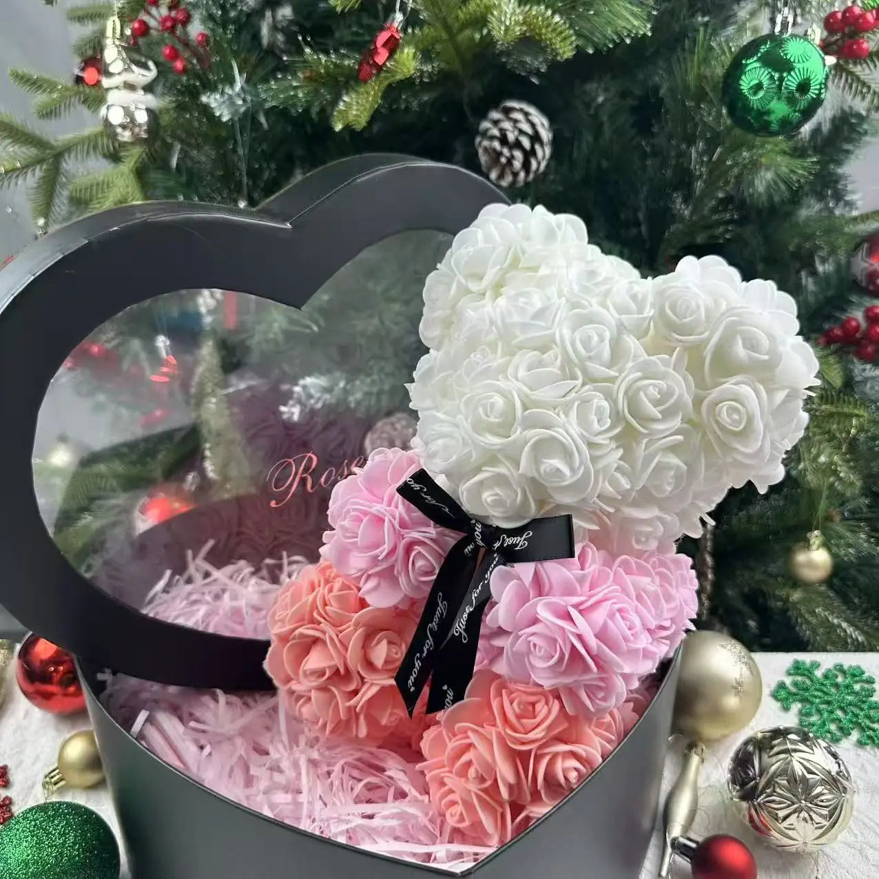 Rose Bear Gift 25cm Artificial Teddy Rose Bear with Box