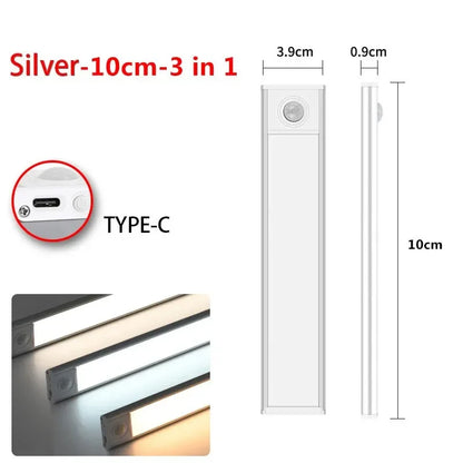 3 in 1 LED Under Cabinet Lights Motion Sensor Night Light Ultrathin Rechargeable Led Lamp Closet Kitchen Cabinet Indoor Lighting