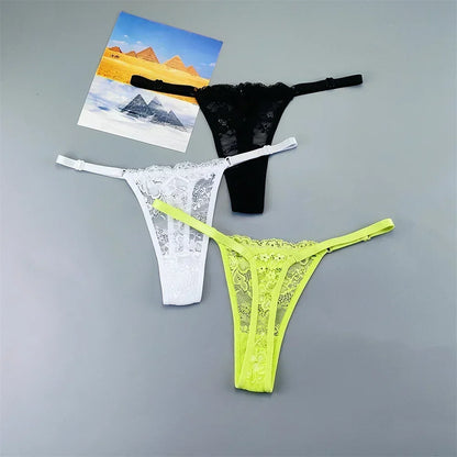 Women's Lace Thong Panties 3PCS Adjustable Low Rise Set