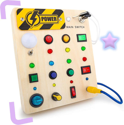 Montessori Busy Board With Switch Control Wooden Toddler Toys Sensory Travel Activities Toys For Kids Puzzle Early Learning Toys