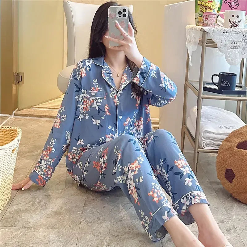 Women's Floral Pajama Set 2 Piece Viscose Long Sleeve Sleepwear
