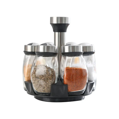 Glass Spice Jar Set with Rack, 6-Piece Seasoning Storage Organizer