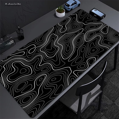 XXL Black & White Desk Mat – Abstract Liquid Gaming Mouse Pad