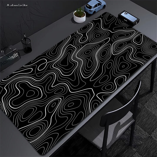 XXL Black & White Desk Mat – Abstract Liquid Gaming Mouse Pad