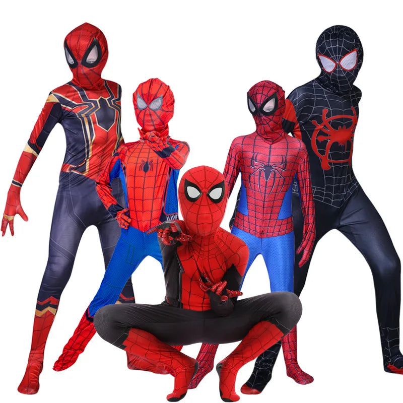 Kids Spider Superhero Costume with Mask Halloween Jumpsuit