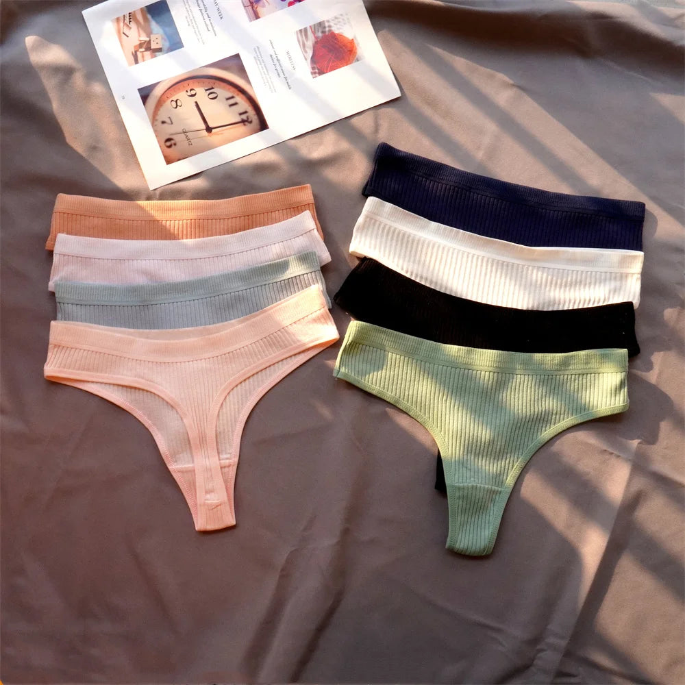 Cotton Ribbed Thong 3PCS Women's Seamless Low Rise G String