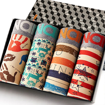 Men's Cotton Boxer Shorts 4PCS Breathable Printed Underwear