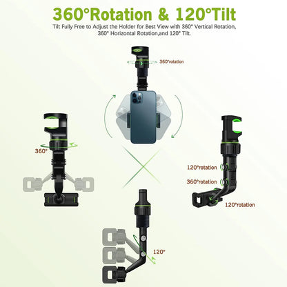 Rearview Mirror Phone Holder 360° Rotatable Car Phone Mount