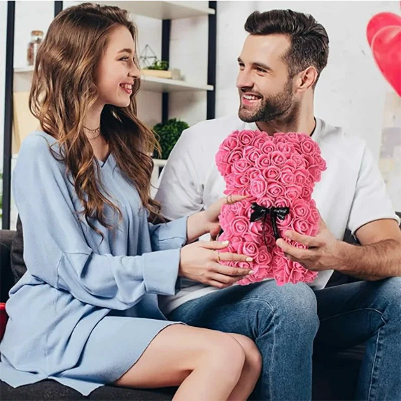 Rose Bear Gift 25cm Artificial Teddy Rose Bear with Box
