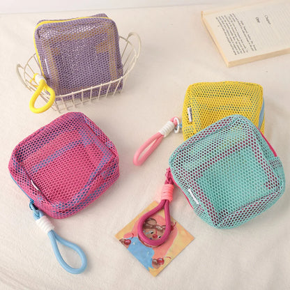 Square Mesh Cosmetic Bag Zipper Travel Organizer Storage Pouch