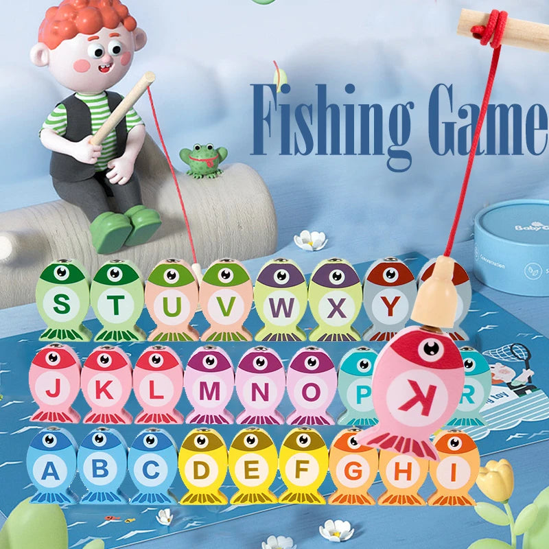 Kids Wooden Magnetic Fishing Game – Alphabet & Number Learning Toy