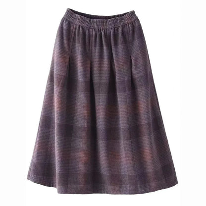 Women's Woolen Skirt 10% Wool Plaid A-Line Mid Length Winter Skirt