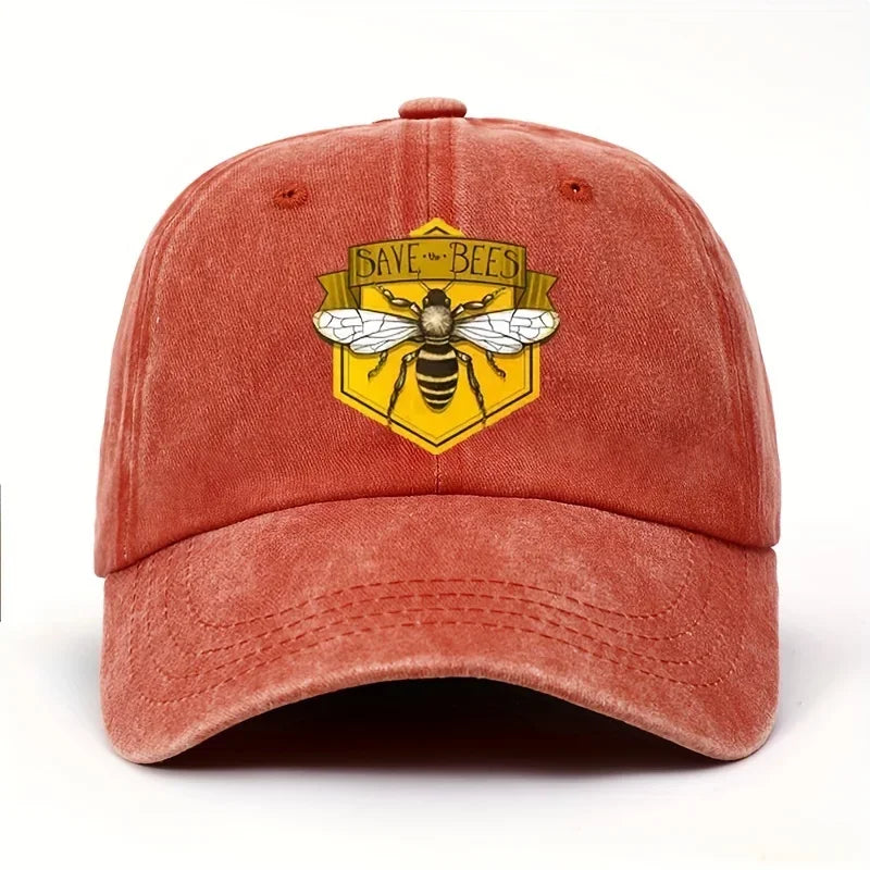 Bee Print Baseball Cap Adjustable Unisex Sun Hat for Outdoor Wear