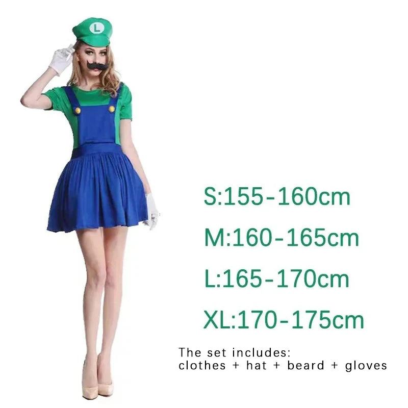 Super Luigi Costume Adult Cosplay Jumpsuit Dress Set