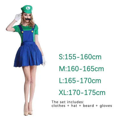 Super Luigi Costume Adult Cosplay Jumpsuit Dress Set