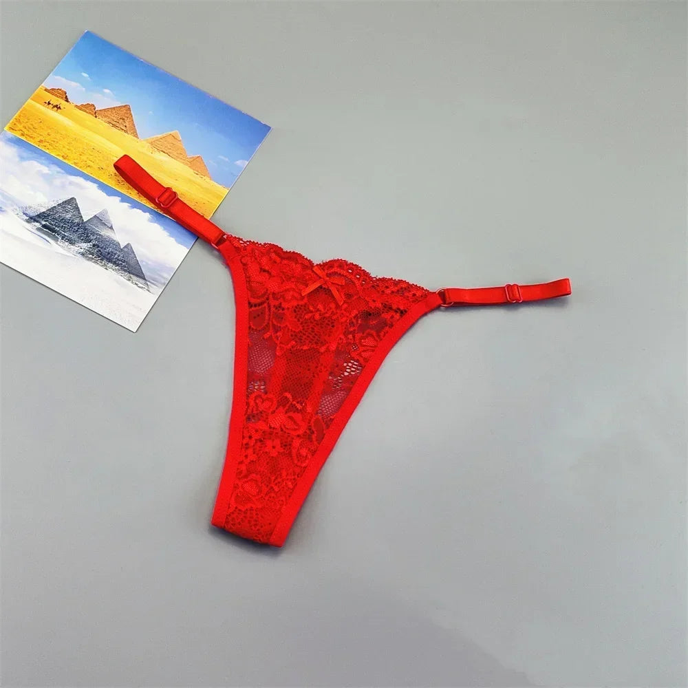 Women's Lace Thong Panties 3PCS Adjustable Low Rise Set