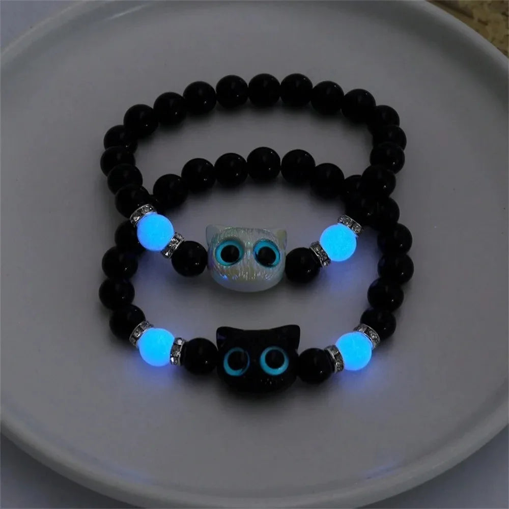 Matching Couple Bracelets Glow in the Dark Cat Friendship Gift