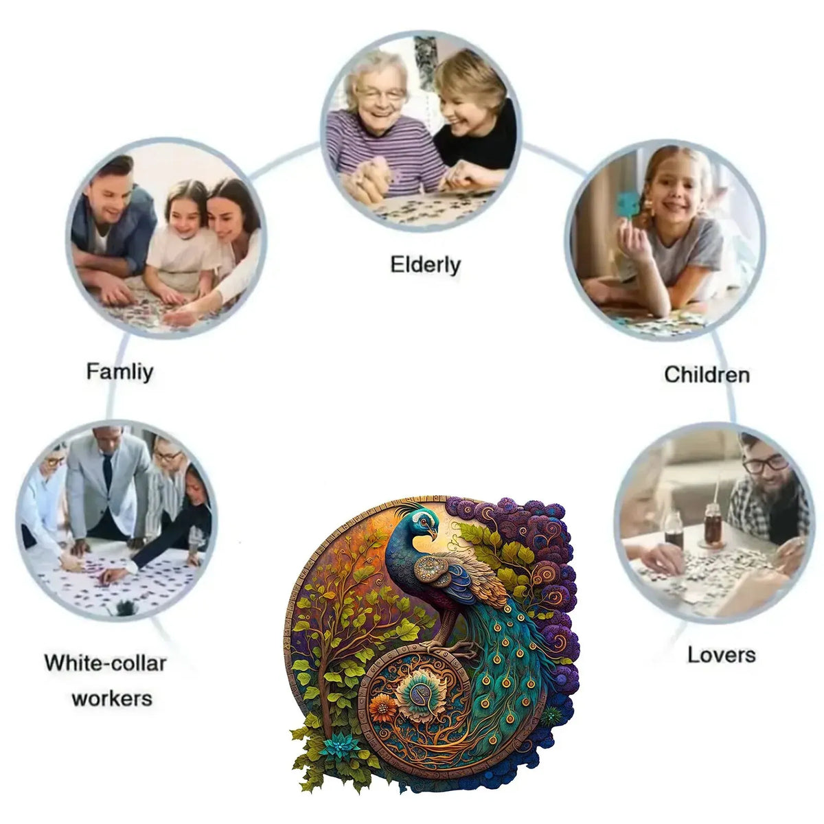 Round Peacock Wooden Jigsaw Puzzle Irregular Animal Shaped Wooden Puzzle Adult Puzzle Toys Festival Gift For Friends and Family