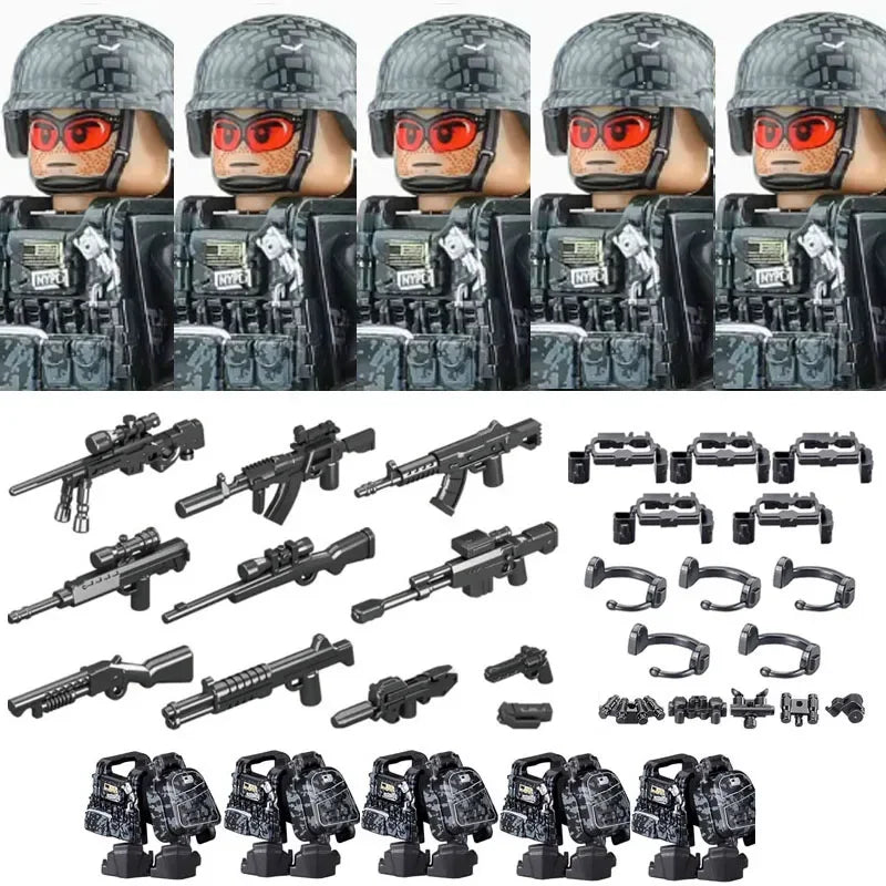 Military Soldier Building Blocks Mini Figure Set with Accessories