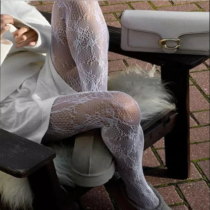Fishnet Tights Women's Black Hollow Lace Pattern Pantyhose