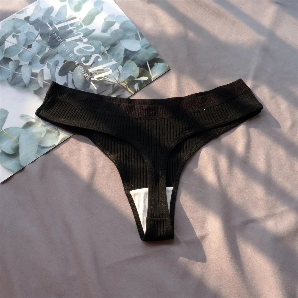 Cotton Ribbed Thong 3PCS Women's Seamless Low Rise G String