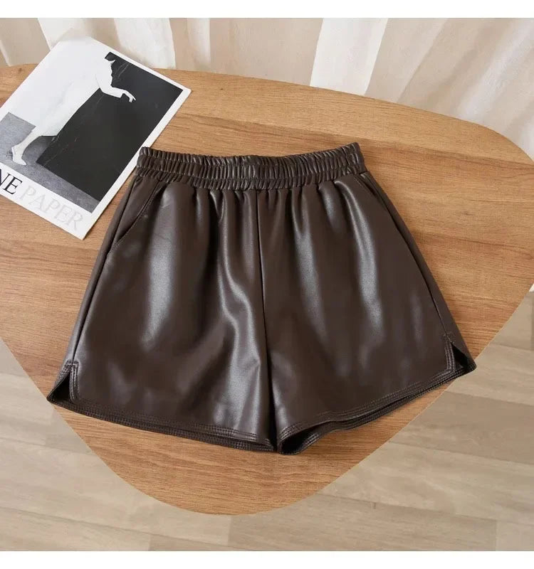 Women's PU Leather Shorts – High Waist Loose Fit Black Shorts