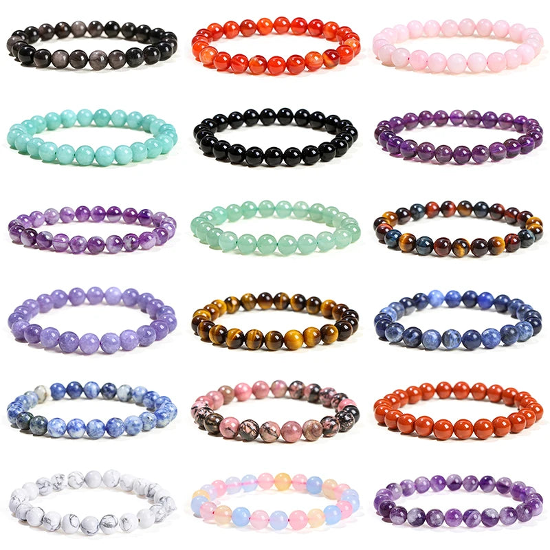 Natural Stone Bead Bracelet – Crystal Gemstone Stretch Bracelet
