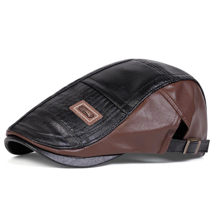 Men's Newsboy Cap Retro PU Leather Flat Beret Hat