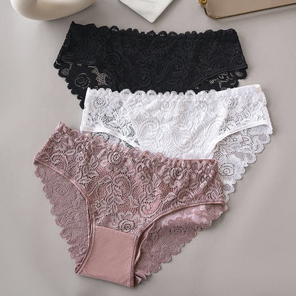 Lace Cotton Panties 3PCS Floral Embroidered Women's Briefs
