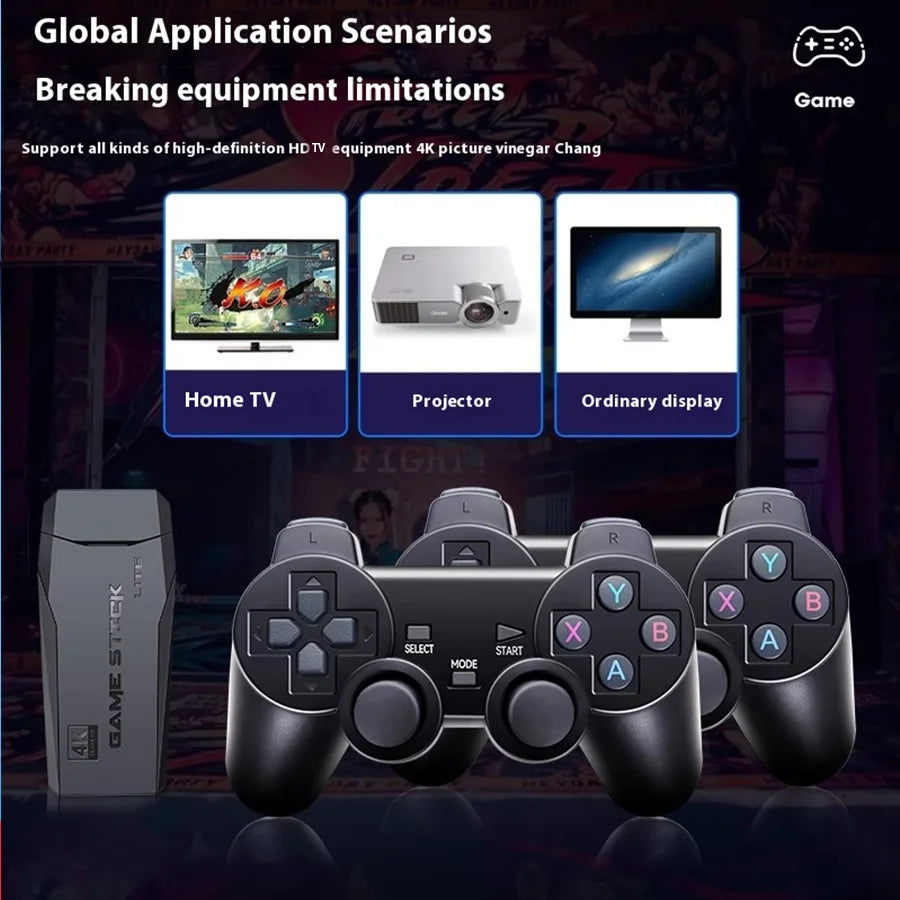 4K Retro Game Console Wireless Gaming Stick with Dual Controllers