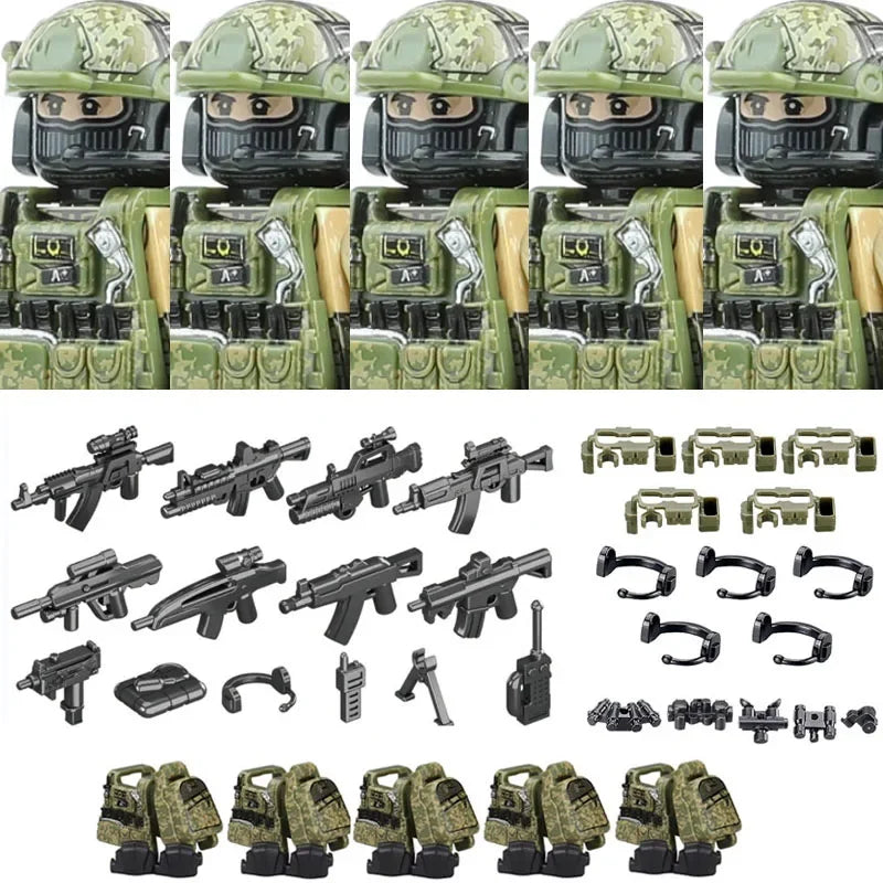 Military Soldier Building Blocks Mini Figure Set with Accessories