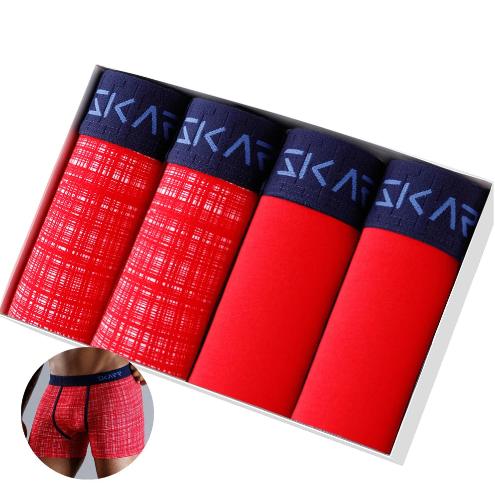 Men's Cotton Boxer Shorts 4PCS Soft Stretch Underwear Set