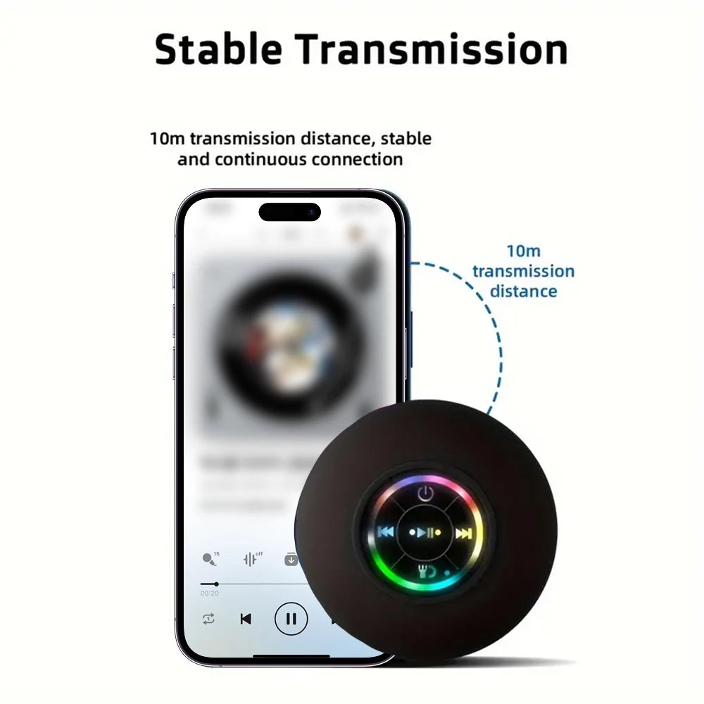 Portable Bluetooth Speaker Waterproof LED Suction Cup Shower Speaker