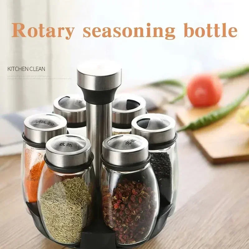 Glass Spice Jar Set with Rack, 6-Piece Seasoning Storage Organizer