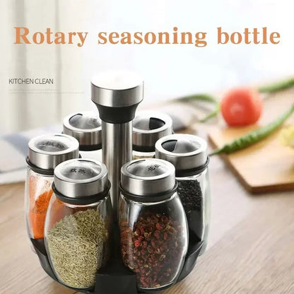 Glass Spice Jar Set with Rack, 6-Piece Seasoning Storage Organizer