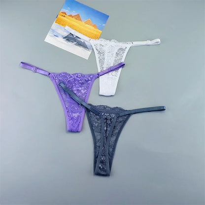 Women's Lace Thong Panties 3PCS Adjustable Low Rise Set