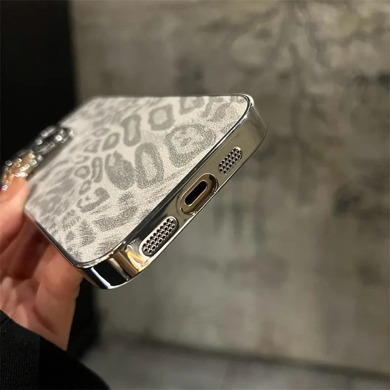 Leopard Print iPhone Case with Leather Texture & Lens Protection