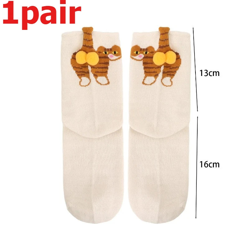 Funny Cat Socks 4 Pairs Cartoon Mid Tube Casual Socks