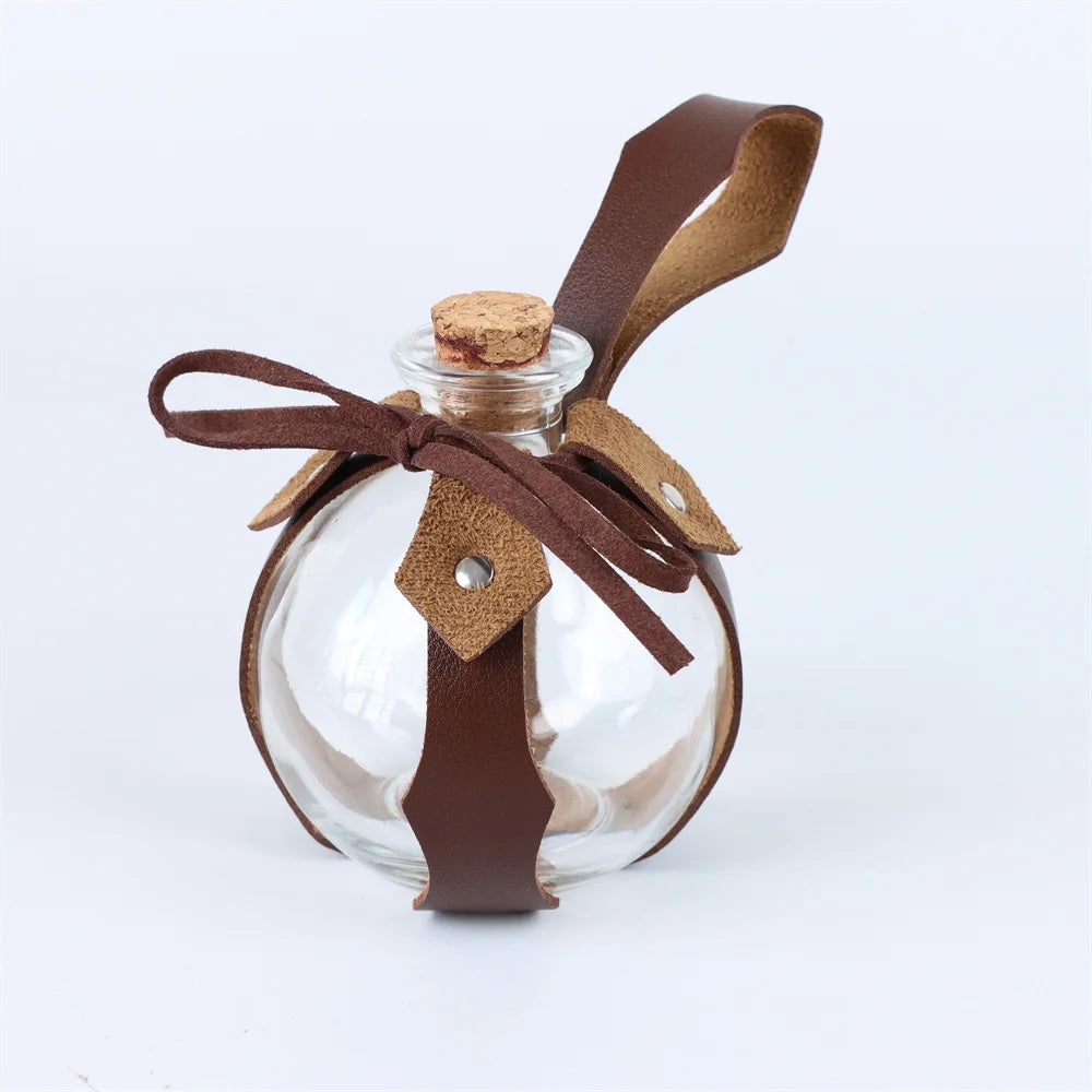 Medieval Belt Elf Leaf Leather Case With Glass Magic Bottle Halloween Decoration Accessories Embossed Retro Leather Belt Set