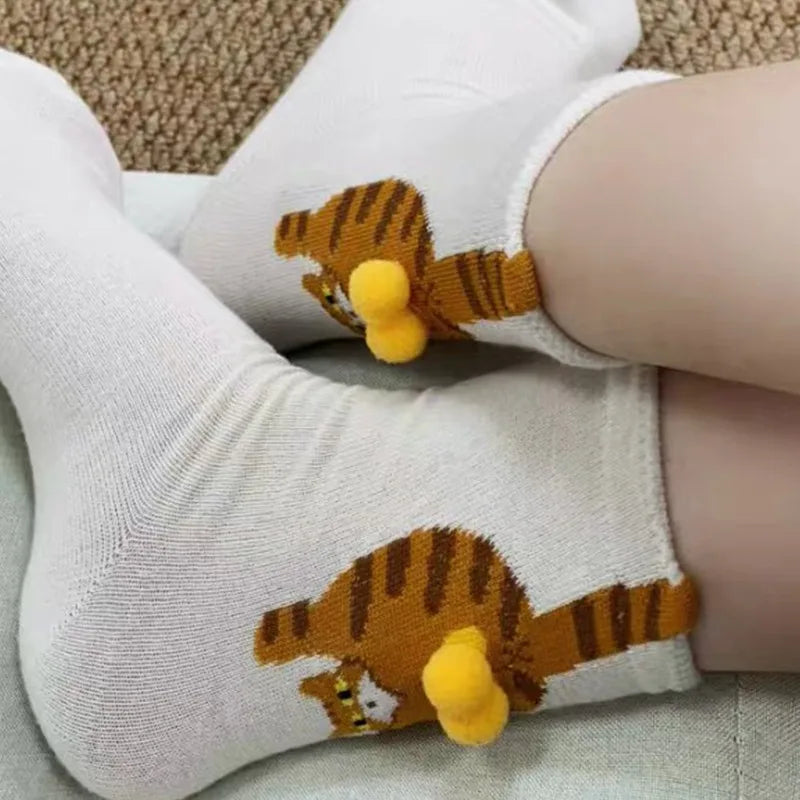 Funny Cat Socks 4 Pairs Cartoon Mid Tube Casual Socks