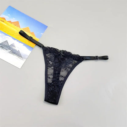 Women's Lace Thong Panties 3PCS Adjustable Low Rise Set