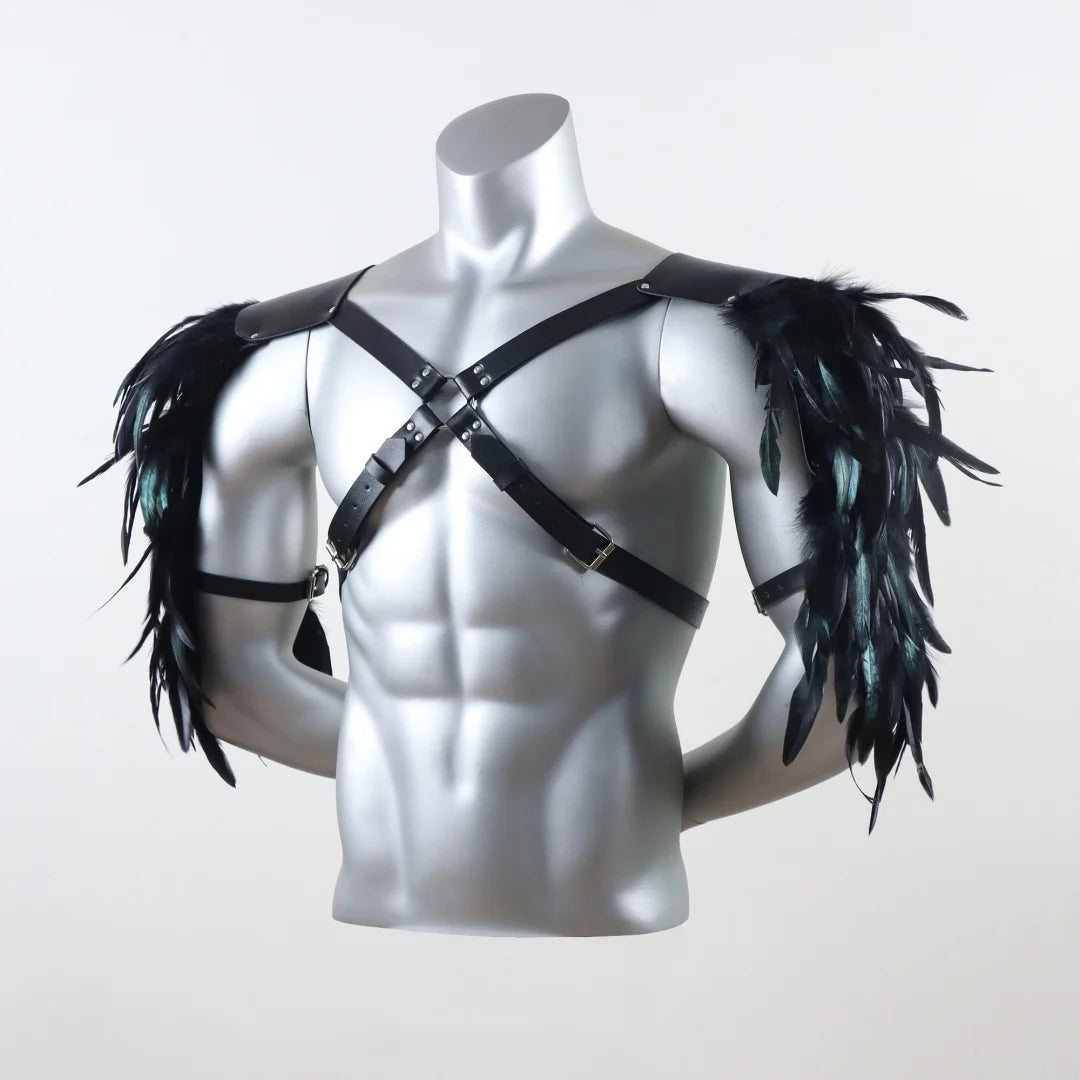 UYEE Belt Feather Shrugs Shawls Gothic Punk Feather Cape Jacket Punk Scarf Shoulder Wraps Halloween Cosplay Stage Show Belt